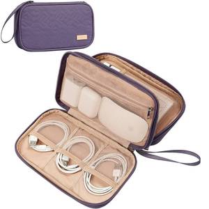 lot 10161 image: NISHEL Travel Cord Organizer Case, Double Layers Tech Electronic Bag, Essentials for Charger, Cable, Phone, Flash drive, Medium, Purple