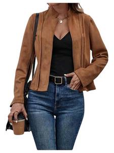 lot 10164 image: SOLY HUX Womens Faux Suede Open Front Cardigan Jacket Long Sleeve Casual Vintage Outerwear Plain Rust Brown Medium