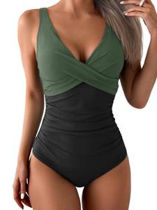 lot 10165 image: Eomenie Womens One Piece Swimsuits Tummy Control Ruched Push Up Bathing Suit Tie Back Slimming Swimwear