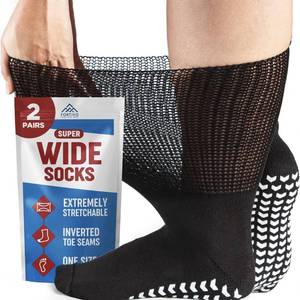 lot 10168 image: FORTIVO 2 Pairs Extra Wide Socks For Swollen Feet, Non-Slip Hospital and Diabetic Socks for Men and Women