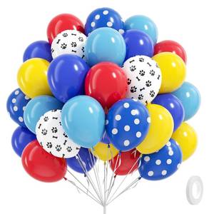lot 10170 image: 60pcs 12inch Dog Balloons, Royal Blue, Light Blue, Yellow, Red Paw Print for Puppy Dog Paw Birthday Party Decorations