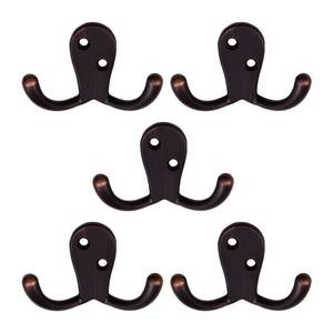 lot 10174 image: Design House Coat Hooks, Double Prong Hooks, Wall-Mounted, Steel Construction, Bath Robe & Towel Hooks, Oil Rubbed Bronze, 5-Pack, 2.86 in. W x 1.65 in. H x 0.98 in. D, 207738