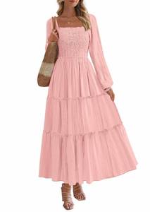 lot 10191 image: PRETTYGARDEN Spring Dresses for Women 2026 Casual Long Sleeve Smocked Ruffle Flowy Elegant Wedding Guest Maxi Dress Pockets (Pink,X-Large)