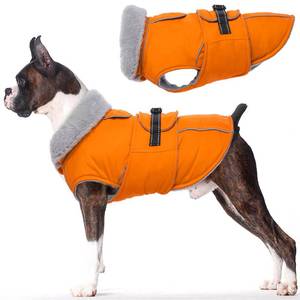 lot 10192 image: Lelepet Dog Coat Waterproof Dog Jacket Reflective Fleece Vest with Adjustable Buckle & Leash Hole Windproof Cold Weather Coats for Small Medium Large Dogs, Warm Hunting Vest, Orange, M