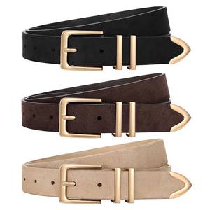 lot 10196 image: XZQTIVE 3 Pack Women Belts For Jeans Dresses Pants Ladies Leather Waist Belt with Gold Buckle