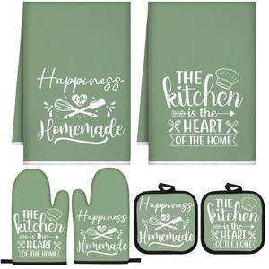 lot 10200 image: Sratte 6 Pcs Kitchen Decor Accessories Set Farmhouse Towels Pot Holders Oven Mitts Set 2 Dish Towels 2 Potholders 2 Cooking Mittens Oven Glove for Christmas Baking Cooking Supply(Sage Green,Kitchen)