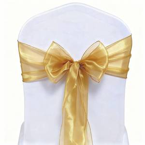lot 10202 image: MAGTOWNE Organza Gold Chair Sashes 50 Pack Universal Chiffon Ties Ribbons for Wedding Christmas Party Reception Ceremony Banquet Decor, Gold Chair Bows for Chairs