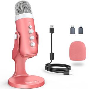 lot 10205 image: ZealSound Microphone Pink, Noise Cancellation ASMR Mic with Gain, Volume Adjustment & Mute Button, Monitoring & Echo, for Vocal Recording, Podcast, YouTube, TikTok, PC, iPhone, iPad, Android, Mac, K66