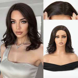 lot 10212 image: challeam Wear and Go Glueless Mono Part Lace Wig Pre Cut Pre Plucked Synthetic Wavy Side Part Lace Wig for Beginners Dark Brown