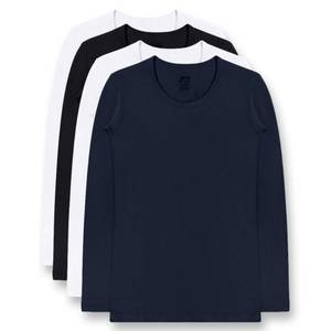 lot 10213 image: Brix Girls Long Sleeve Tees - 100% Cotton Tagless 4 -Pack Crew Neck Super Soft Cotton T Shirts. (US, Age, 11 Years, 13 Years, Black, Navy, White x 2)