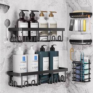 lot 11071 image: Veken 5-Pack Rustproof & Waterproof Shower Caddy 5-Pack, No Drilling Adhesive Corner Shower Shelves, Rack For Inside Shower, Large Bathroom Organizer Storage Accessories, Ideal for Home&Kitchen, Black