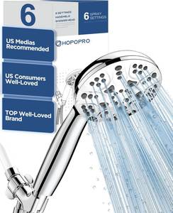 lot 11072 image: 6-Mode High Pressure Handheld Shower Head Set, Consumer Reports Recommended HOPOPRO High Flow Hand Held Showerhead with 59 Inch Hose Bracket Teflon Tape Rubber Washers
