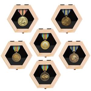 lot 11073 image: BiJun Wooden Hexagon Medal Hanger Display Case,Shadow Box for Medals Race Medal Display for Sports Medals, Track & Field, Military,Races, Running, Marathons��6PC