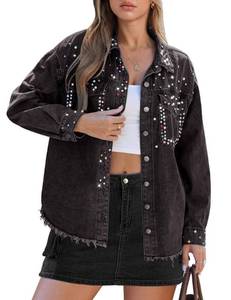 lot 11076 image: luvamia Denim Shacket Casual Jackets for Women Black Jean Jacket Women Western Concert Outfits Washed Black Size XX-Large Size 20 22