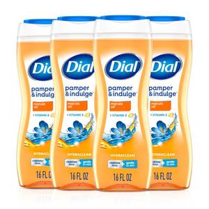 lot 11081 image: Dial Body Wash, Pamper & Indulge Marula Oil, 16 Fl Oz (Pack of 4), Hydraclean Complex & Vitamin E, Gentle, Leaves Skin Feeling Nourished, Dermatologist-Tested, No Parabens & Sulfates