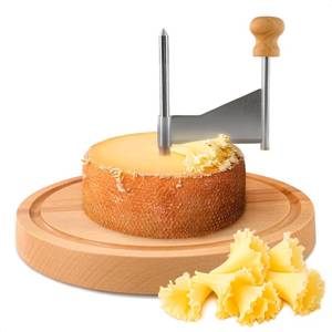 lot 11088 image: Girolle Cheese Shaver Tool for Making Rose-Shaped Cuts - T�te de Moine & Girolle Cheese Curler Wheel Fitted with Fasteners & Non-Slip Pads - Stainless Steel Construction with Sharp Blade & Wood Base