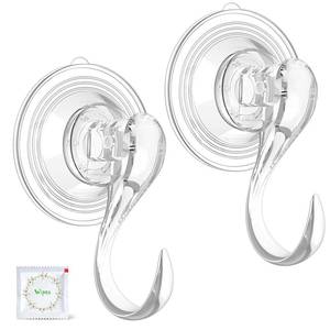 lot 12015 image: VISV Suction Cup Hooks, Small Shower Suction Hooks with Wipes, Heavy Duty, Removable and Reusable, Clear, 2 Pcs