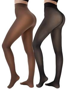 lot 12017 image: HONGTEYA 2 Pairs Fleece Lined Tights Women - Warm Sheer Pantyhose Fake Translucent Tights Winter Thermal Leggings (US, Alpha, Medium, Regular, Regular, Fake Translucent BlackCoffee)