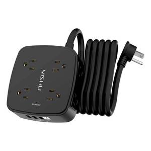 lot 12032 image: 10 Ft Surge Protector Power Strip - 8 Widely Outlets with 4 USB Ports, 3 Side Outlet Extender with 10 Feet Extension Cord, Flat Plug, Wall Mount, Desk USB Charging Station, ETL, Black