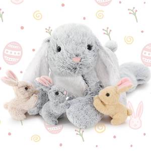 lot 12036 image: BENINY 4Pcs Easter Bunny Stuffed Animal- 24 Big Stuffed Bunny Rabbit Plush Toy Gifts for Kids - Cuddly Mommy Bunny Surprise with 3 Small Bunnies Inside