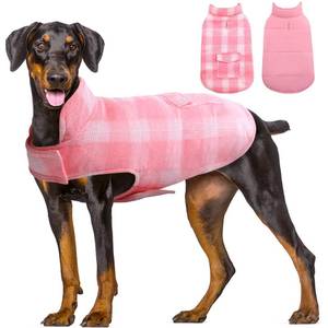 lot 12037 image: Kuoser Dog Winter Coat, Reversible Dog Jacket, Warm Doggie Coat British Style Puppy Cold Weather Coats, Windproof Pet Clothes for Extra Large Dogs Pink XXXL