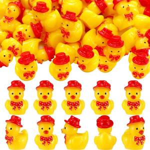 lot 12043 image: Weysat 60 Pcs Mini Valentines Day Resin Ducks Tiny Valentines Resin Ducks with Red Hat and Bow Mini Romantic Figurines Decor for Home Tabletop Micro Landscape Cake Party