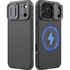lot 12050 image: NILLKIN for iPhone 17 Pro Max Case Magsafe, Dual-Slide Lens Cover 4-Corner Shockproof Airbags Anti-Lost Lanyard Hole Slim Phone Case Magnetic Silicone Cover for iPhone 17 Pro Max 6.9 inch, Black