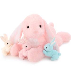 lot 12069 image: BENINY Big Pink Bunny Stuffed Animal 24 - Large Easter Stuffed Bunny Rabbit Plush Toy Gifts for Girls Baby - Plushy Mommy Bunny Surprise with 3 Babies Inside