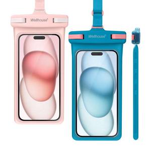 lot 12071 image: wellhouse Waterproof Phone Pouch, Waterproof Phone Case for iPhone 17 16 15 14 13 Pro Max XS Samsung, IPX8 3D Cellphone Dry Bag Beach Essentials (2 Pack - Blue & Pink7.0, 7 inch)