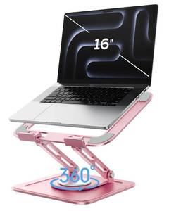 lot 12081 image: LOXP Adjustable Laptop Stand, Computer Stand with 360 Rotating Base, Ergonomic Laptop Riser Mount for Desk Foldable Protable Computer Desk Fits with MacBook Pro Air (10-16) - Pink