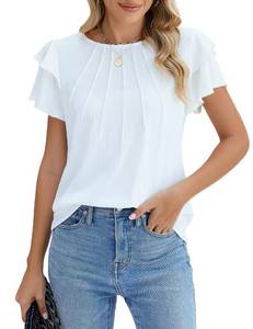 lot 12096 image: Blooming Jelly Women Dressy Casual Tops Business Work Blouses Summer Shirts Short Sleeve Crew Neck Outfits 2026(X-Large, White)