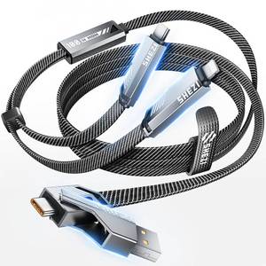lot 12106 image: SHEZI Multi USB C Cable 4-in-1 100W Charging Cable Fast Charging & Data Sync Flat Nylon Braided Multiple Charger Cord with LightningType CUSB A Ports for iPhone Samsung-5ft