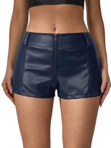lot 12115 image: Floerns Womens Y2k Mini Shorts Zip Up Low Waist PU Leather Music Festival Hot Pants Dark Blue Tall-M
