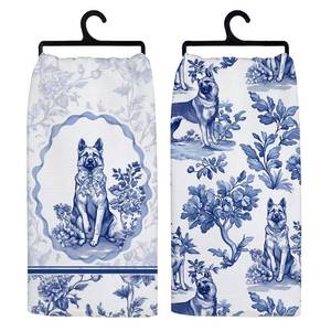 lot 12125 image: Koesus Blue and White Chinoiserie Bow German Shepherd Kitchen Towels, Vintage Blue Coquette Dog Hand Towels for Bathroom, German Shepherd Gifts Dish Tea Towel, 16x24 Inch Set of 2