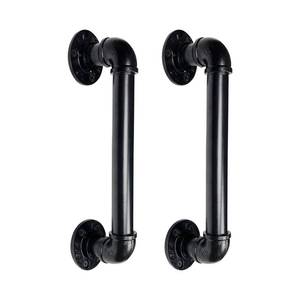 lot 12138 image: MINCORD Industrial Pipe Door Pull Handle 12 Inch, Black Rustic Industrial Grab Bar, Towel Bar, Antique Rustic Cast Iron Handrail for Stairs, Gate, Garage