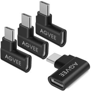 lot 12140 image: AGVEE 4 Pack Side Angle 90 Degree USB-C Male to USB-C Right Angled Female Adapter (Type-C 3.2 Gen 2) Converter Video Type-C 10G Data Extension Coupler Converter Connector, Black