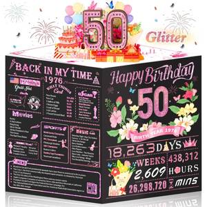 lot 12146 image: OLOSONG 50th Birthday Card for Women,Jumbo Pop Up 50th Birthday Cards for Her Friend,Back In 1976 Happy 50 Year Old Birthday Decorations for Wife Daughter Mom Funny Birthday Gifts,Rose Gold