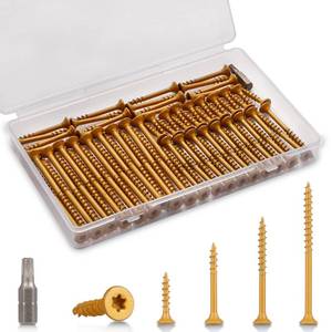 lot 12149 image: Qekoirm Outdoor Wood Deck Screw Kit, Bronze Rust-Resistant Epoxy Coated, T25 Star Drive (Bit Included), 110-Piece Assorted Set, Heavy-Duty for TimberLogLandscaping, Exterior Use