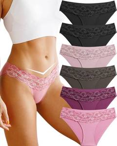 lot 12154 image: Which is Seamless Underwear for Women Sexy No Show Bikini Panties Lace High Cut Hipster Cheeky Panty 6 Pack S-XL