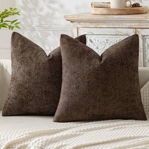 lot 12164 image: MIULEE Pack of 2 Couch Throw Pillow Covers 18x18 Inch Neutral Dark Brown Boho Accent Decorative Pillow Covers Soft Chenille Farmhouse Cushion Covers for Home Decor Bed Sofa Living Room