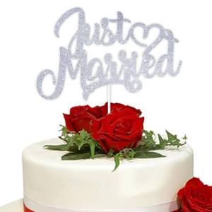 lot 12165 image: BEISHIDA Just Married Cake Toppers Wedding Cake Decoration Silver Glitter Cake Toppers Elegent Cake Decoration For Wedding Romantic Wedding Party