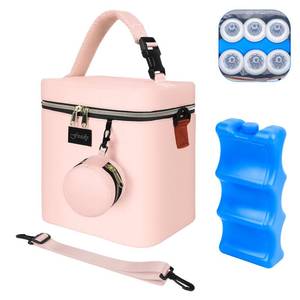 lot 12167 image: Fxady Breastmilk Cooler Bag with Ice Pack, Insulated Baby Bottle Tote Bag for 6 Bottles Up to 9 oz, Clip-On Pouch for Baby Essentials, Leakproof, Waterproof, Shoulder Strap for Nursing Moms, Pink