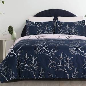 lot 12446 image: YEPINS Soft Brushed Microfiber Duvet Cover Set with Zipper Closure and Corner Ties, Plum BlossomBranch Floral Printed Pattern, Blue and Beige Color, Reversible Design, King Size(104x90 Inches)