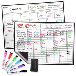 lot 12448 image: Cinch Magnetic Dry Erase Calendar & Chores Chart for Kids Bundle for Fridge 2 Boards Included 17x12, 6 Fine Tip Markers & Large Eraser wMagnets, Chore Chart Magnetic Board for Kids and Adults