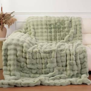 lot 13371 image: Super Comfort Oversized Warm Thick Bubble Luxury Plush Rabbit Faux Fur Throw Blanket, Fluffy Blanket,Soft Cozy Blanket for Couch Chair Bed Sofa Living Room (Sage Green, 60inX80in)
