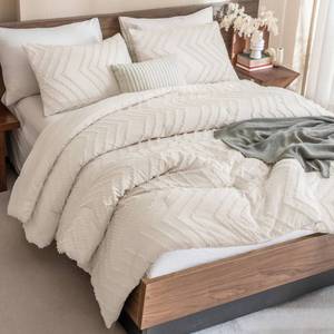 lot 13372 image: Andency Comforter Full Size Set, Beige Boho Cream Soft Warm Tufted Neutral Bedding Comforter Sets for Full Size Bed, 3 Pieces Aesthetic Chevron Farmhouse Cute Bohemian Textured Bedding Set