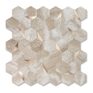 lot 13375 image: OYASIMI 10 Sheets Beige Slate Hexagon Peel and Stick Backsplash for Kitchen Wall, Heat Resistant Stick on Backsplash PVC Smart Tiles, Waterproof Peel and Stick Wall Tiles for Bathroom