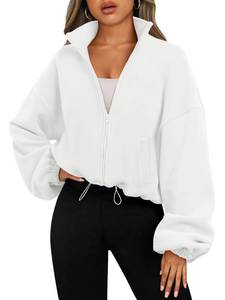 lot 14099 image: AUTOMET Womens Fleece Jackets Zip Up Oversized Sweatshirts Winter Clothes Long Sleeve Crop Sherpa Fall Outfits Fashion White XS