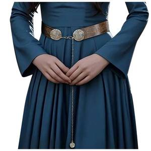 lot 14104 image: LVOW Viking Leather Belt Womens Wide Medieval Belt with Chain Clasp Western Cinch Belt for Women Dresses(Brown,M)