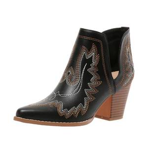 lot 14137 image: Cowboy Boots for Women Cowgirl Ankle Western Embroidered Stitched Pointed Toe Cutout Chunky Heels Short Booties Red Brown Black US5-11, black, 8